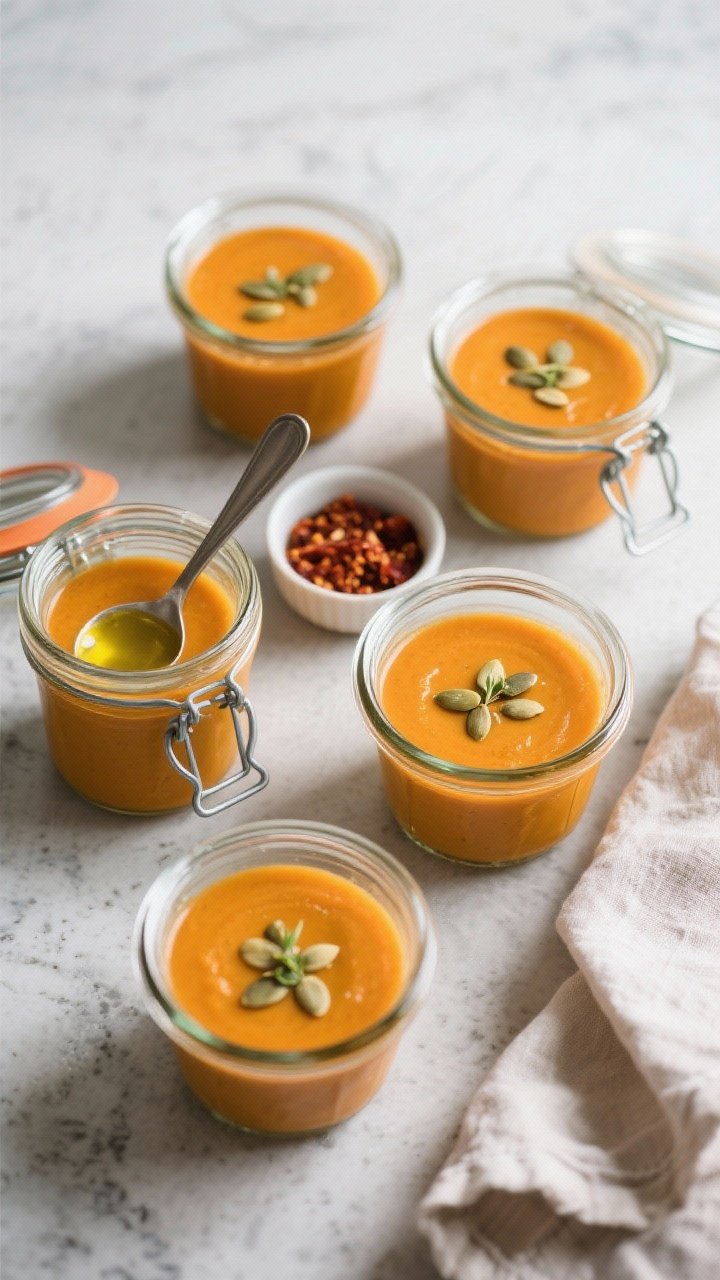 Tasty top view: Overhead shot of meal-prep friendly portions—four glass jars filled with the finis